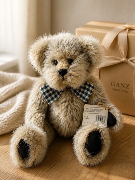 GANZ Other - Cottage Collectibles Plush Teddy Bear with Plaid Bow - "Dennis"